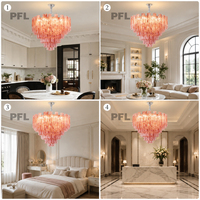 Lustre suspendu de luxe en verre de Murano rose craquelé, à tubes ronds superposés, 50 cm, avec chaîne réglable, ampoules E14, pour entrée
