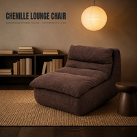 Canapé chaise longue moderne sans structure, une place, design carré, dossier coussin, sans accoudoirs, tissu Sherpa, expédié compressé sous vide