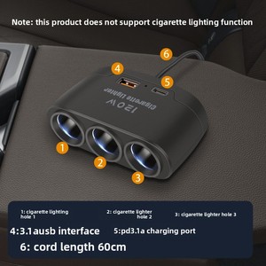 Chargeur de voiture multifonctionnel, allume-cigare, interface de charge rapide USB PD trois-en-un, ajustement universel standard - Product Image 3