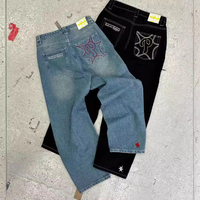 Jeans Vintage para Hombre, Pantalones de Diseñador con Parches de Cuero Personalizados, Bordados, Estilo Urbano, Tallas Grandes, Casuales, Y2K, Jeans de Mezclilla Desgastados para Hombre