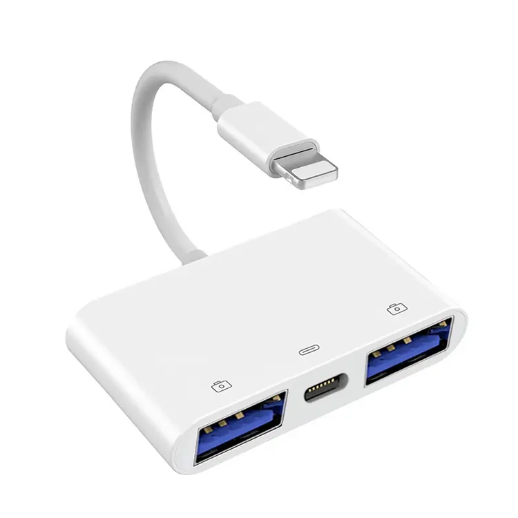 Adaptador de cabo otg 8pin, para ios 9 para 14 iphone ipad com usb duplo a porta fêmea e interface de carregamento, sincronização de transferência de dados