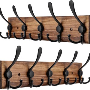 Ganchos de Pared de Madera Color Café, Perchero de 5 Ganchos para Dormitorio, Colgador de Puerta, Fácil Instalación - Product Image 1
