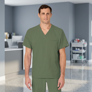 Men's Green V-Neck <b>Scrub</b> <b>Top</b> Cotton Polyester Woven Hospital Uniform <b>Scrub</b> <b>Tops</b> - Product Image 4