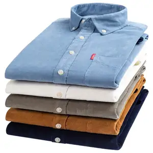 New pure cotton shirt for men pure cotton corduroy long sleeve retro slim shirt style comfortable breathable cross-border