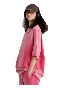 Women's Custom Streetwear T-<b>Shirts</b> Knitted 100% Cotton Washed Gradient Colors Breathable Soft Anti-Shrink - Product Image 5