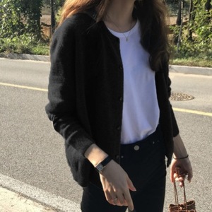 Suéter de punto negro informal para mujer, abrigo con logotipo posicionado en la parte delantera, Top - Product Image 2