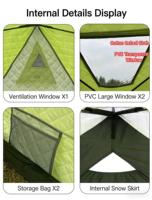 Tente de pêche sur glace pliable pour 4-5 personnes, abri d'hiver isolé avec cheminée pour le camping en plein air et les pêcheurs professionnels