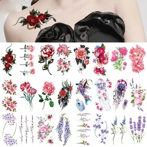 3D acquerello fiore di lavanda tatuaggi temporanei per le donne Body Art braccio falso Flora adulti tatuaggio adesivo impermeabile ragazze tatuaggio - Product Image 3