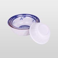 Vintage blauw-witte melamine ronde bord met Chinese Fu karakterprint, onbreekbaar dinerbord voor thuis, restaurant of tafelservies.