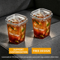 Gobelets carrés en PET de qualité alimentaire à paroi simple, diamètre 93 mm, 10 oz, 12 oz, 16 oz, 20 oz, 24 oz, contenants transparents jetables pour boissons avec système de couvercle