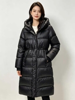 Doudoune longue réversible à capuche en tricot épais imperméable de haute qualité, coupe-vent avec logo, pour femme, chaude et douce, idéale pour l'hiver et le marché.