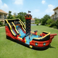 Bateau pirate gonflable en PVC pour jardin, parc aquatique avec toboggan et piscine, installation facile et portable