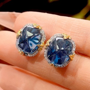 Wholesale Refined Eco-friendly Copper Gold Plated Sugar Loaf <b>Blue</b> Zircon <b>Necklace</b> & Earring Set for Women Party Occasion - Product Image 4