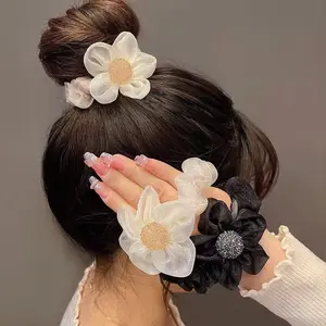 Bando karet rambut elegan gadis, ikat rambut pesta elastis bunga cantik