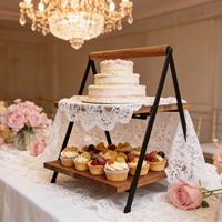 Support à dessert en bois pliable à 2 niveaux en forme de triangle pour les fêtes, les mariages, les buffets et la décoration de table pour le thé de l'après-midi