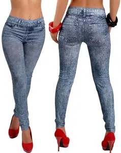 One Size Fit Alle Elastische Bedrukte Leggings Voor Vrouwen Nep Jeans Gym Panty Leggings