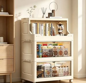 Armadio Multiuso <span class=keywords><strong>con</strong></span> Ante a Ribalta, <span class=keywords><strong>Ruote</strong></span> Frenanti, Pieghevole, Antipolvere, Organizzatore per Cucina, Bagno, Soggiorno e Oggetti Vari - Product Image 4