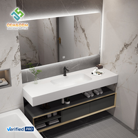 OEM 2026 Coiffeuse murale de luxe moderne pour salle de bain avec lavabo, miroir intelligent éclairé, armoires grises et rangement, pour salle à manger