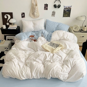 Parure de lit 3/4 pièces en coton lavé style américain, couleur unie, douce, couleur bonbon, housse de couette, drap plat, taie d'oreiller, pour la maison et l'hôtel - Product Image 3