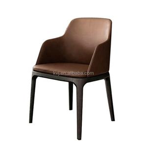 Chaise Grace KVJ-1415 avec pieds en bois de caoutchouc et accoudoirs en cuir, chaise de café, chaise de salle à manger - Product Image 2