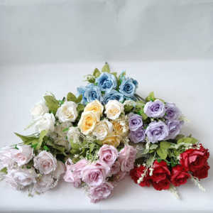 Ramo de <span class=keywords><strong>flores</strong></span> de seda de 9 cabezas de alta calidad, ramo de rosas de <span class=keywords><strong>flores</strong></span> artificiales de alta calidad <span class=keywords><strong>con</strong></span> hierba, venta al por mayor - Product Image 2