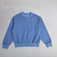 Felpa Oversize con Mezza Zip in Cotone French Terry di Alta Qualità, Lavaggio Acido, Produzione Industriale