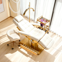 Fauteuil de soin esthétique électrique à 3 moteurs avec base dorée, en cuir PU, réglable en hauteur, inclinable et rotatif, pour spa facial et cosmétique