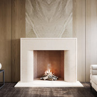 Manteau de cheminée en pierre calcaire cannelée au design moderne, cadre décoratif en pierre naturelle pour cheminée