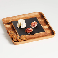 Plateau à fromage en bois d'acacia écologique, directement de l'usine, avec plateau de service en ardoise naturelle, vaisselle gravée pour le camping, style américain