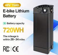 Baterai Lithium E-bike 48V 15Ah 720Wh yang Dapat Dilepas, Kompatibel dengan Motor 250W/500W/740W untuk Kit Konversi Ebike Lipat 48V 15Ah