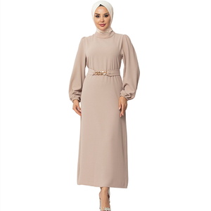 SIPO Eid Dubai Abaya – robe longue de soirée islamique pour femmes, tenue Maxi Beige unie, 2022 - Product Image 1
