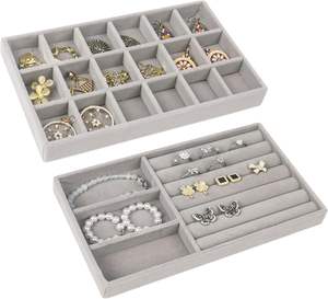 Bandeja de terciopelo gris personalizada para anillos y pendientes, expositor de joyería, contenedor de almacenamiento, bandeja para joyas - Product Image 1