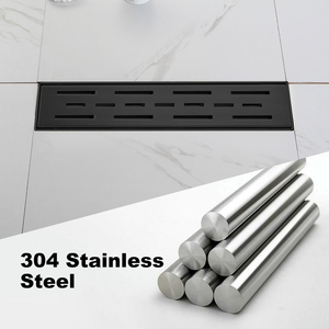 Desagüe de Ducha Lineal Moderno de 12 Pulgadas en Negro Mate con Rejilla con Patrón de Ladrillo, Acero Inoxidable SUS304, Desagüe Largo para Piso de Baño - Product Image 2