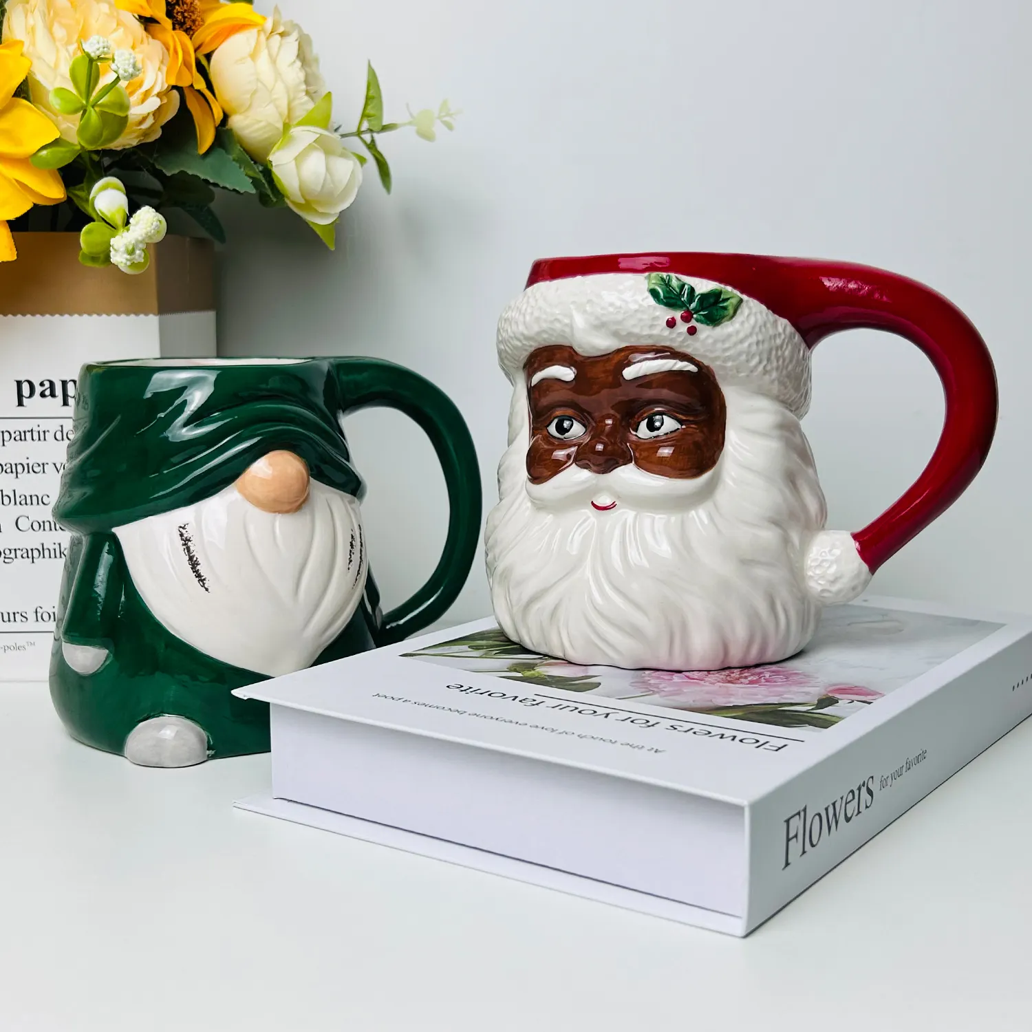 Hot Selling Large Capacity Christmas Party Beer Mugs Santa Claus Ceramic Decorative Mug