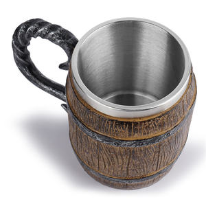 Boccale da Birra Viking in Acciaio Inossidabile a Doppio Strato, Stile Vintage Medievale, a Forma di Barile di <span class=keywords><strong>Legno</strong></span>, Grande Capacità - Product Image 3