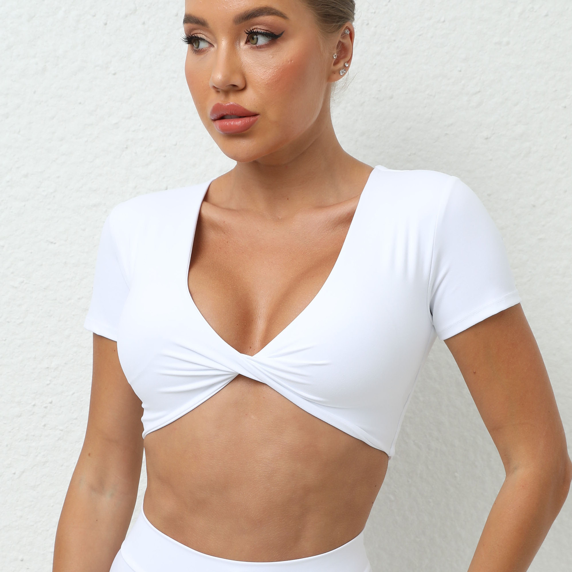Yoga Short-sleeved Tight V-neck Sport Short-sleeved T-shirt Tops High-intensity Shockproof Quick-drying Running Fitness Clothing