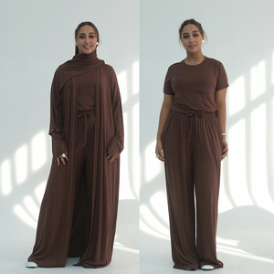 Ensemble Loriya 3 pièces : Abaya longue, gilet intérieur et pantalon large, tenue décontractée respirante en modal pour <span class=keywords><strong>l</strong></span>'été 2026 - Product Image 2