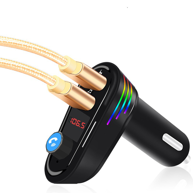 Hot Selling Blue-tooth Car Kit FM Transmitter Aux Receiver With RGB Light 5V 3.1A USB Car Charger Car Mp3 Player