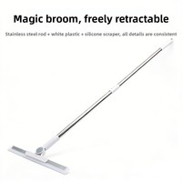 Balai Magique Multifonctionnel avec Serpillère et Balayette, Combo Nettoyant pour Sols, Manche en Plastique Manuel, Serpillère Anti-Poils, Écologique et Durable