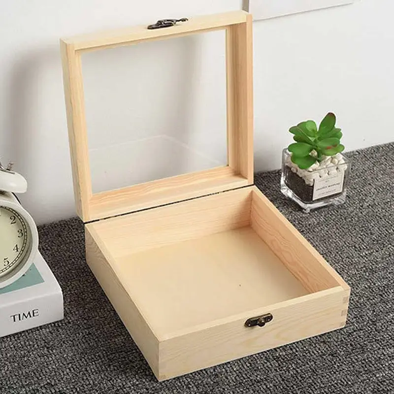 Cajas de almacenamiento de madera personalizadas al por mayor con cubiertas de vidrio, varios estilos y tamaños de cajas de almacenamiento de madera