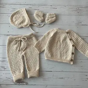 100% 면 가을 아기 남여 공용 스웨터 바지 세트 어린이 새해 의류 세트