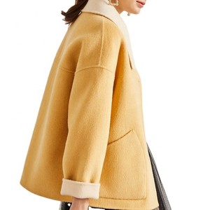 Cappotti di piselli di lana gialli oversize di lana fatti a mano double face per <span class=keywords><strong>donna</strong></span> - Product Image 3