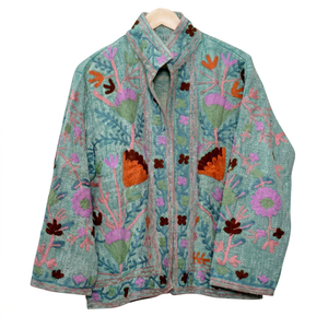 Veste courte pour femme en coton coloré tissé, brodée à la main, matelassée, respirante, réversible, écologique, automne-hiver - Product Image 1