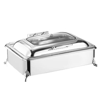 Réchaud commercial de luxe en acier inoxydable avec couvercle en verre pour hôtel, restaurant, buffet, restauration et chauffe-plats