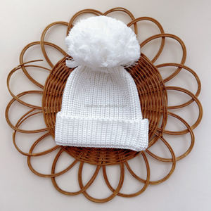 <span class=keywords><strong>Bonnet</strong></span> en tricot à <span class=keywords><strong>gros</strong></span> <span class=keywords><strong>pompon</strong></span> fait main 100% coton, chaud pour l'extérieur, <span class=keywords><strong>bonnet</strong></span> côtelé épais pour bébé nouveau-né, unisexe - Product Image 1