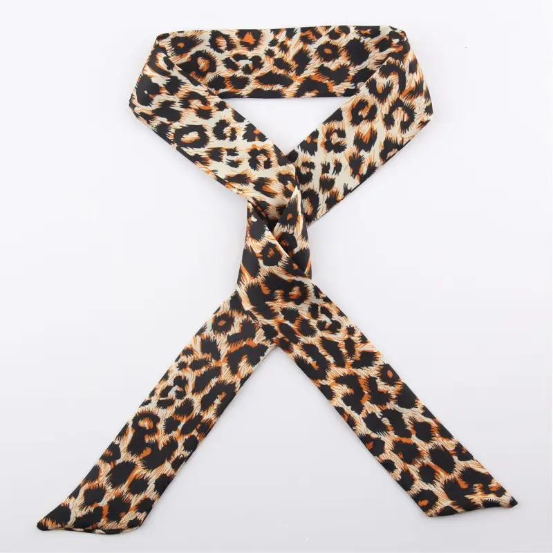 Lenço de cabelo de cetim estampado leopardo listrado, lenço de pescoço, bolsas, acessórios femininos de decoração com fita, novidade da moda