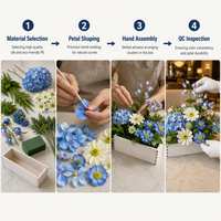 Composition florale artificielle effet naturel dans boîte en bois rustique, centre de table en soie pré-fait pour mariage champêtre et décoration de table à la maison