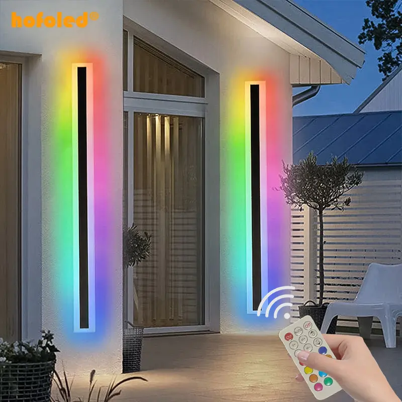 110V 220V RGB RGBW Farbwechsel IP65 LED Wand leuchte Linear Long Strip Hofoled Außenwand leuchte mit Fernbedienung