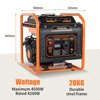 Générateur portable à cadre ouvert à fréquence variable 4,5 kVA 4,2 kW, moteur monocylindre 4 temps, 60 Hz, démarrage électrique par lanceur, 4200 W AC