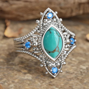 Anello Stile Bohémien con Turchese Marquise per Donne, Gioiello da Dito Vintage alla Moda - Product Image 2